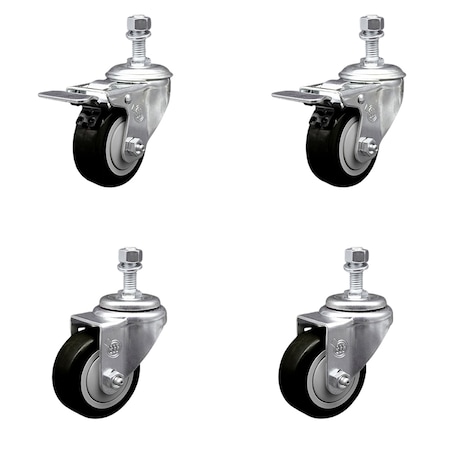 Service Caster 3 Inch Black Polyurethane Wheel Swivel 1/2 Inch Stem Caster Total Lock Brake, 2PK SCC-TSTTL20S314-PPUB-BLK-121315-2-S2